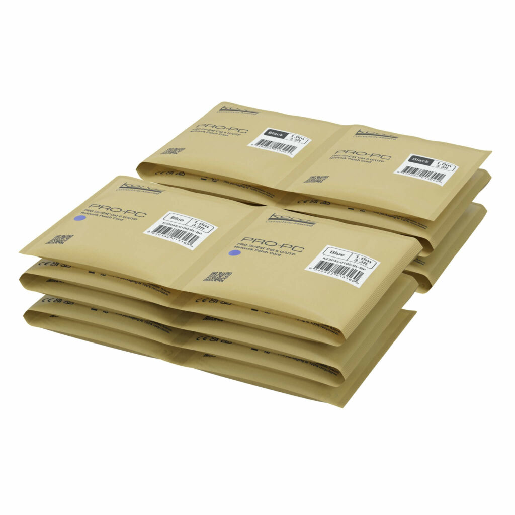 Beltpak sustainable packaging for Cat6 Patch Cords